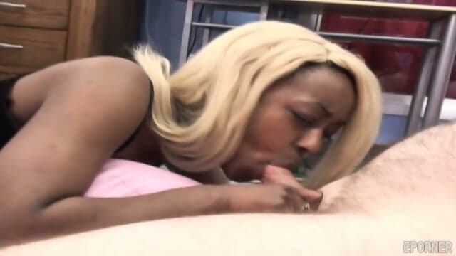 Blonde Ebony Sucks Cock After Brunette Babe Has Been Banged