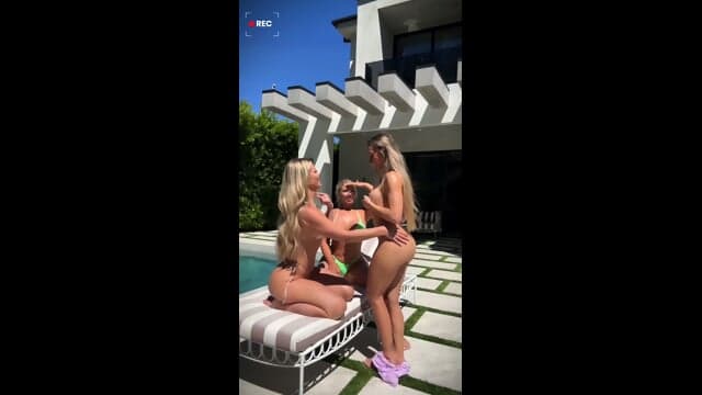 Perfect Lesbian Blondes Have Threesome Outside