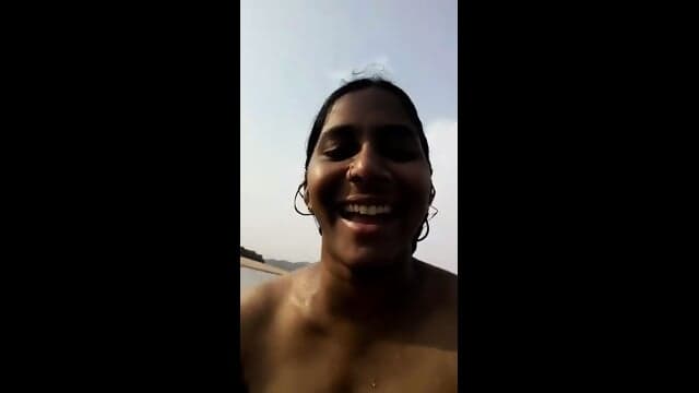 Mature Indian Couple Outdoor Enjoying In River