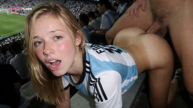 IA Argentine Girl Public Sex: She Spreads Her Legs Wide On The Bleachers, Whispers "We Won, Now Fuck Me Hard"